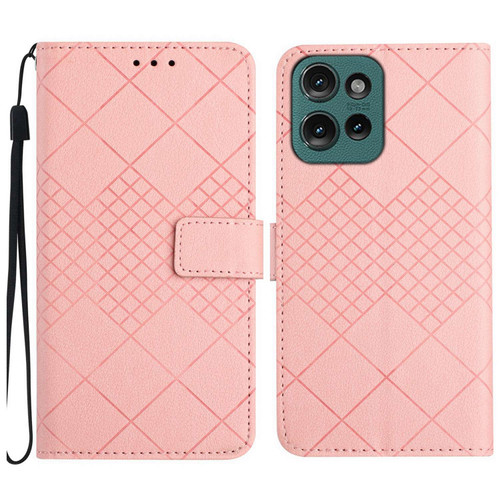 Moto G 2025 Rhombic Grid Texture Leather Phone Case - Pink